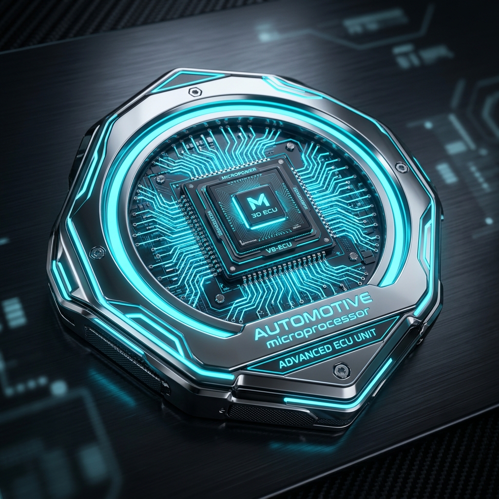 3D high-tech automotive microprocessor ECU badge